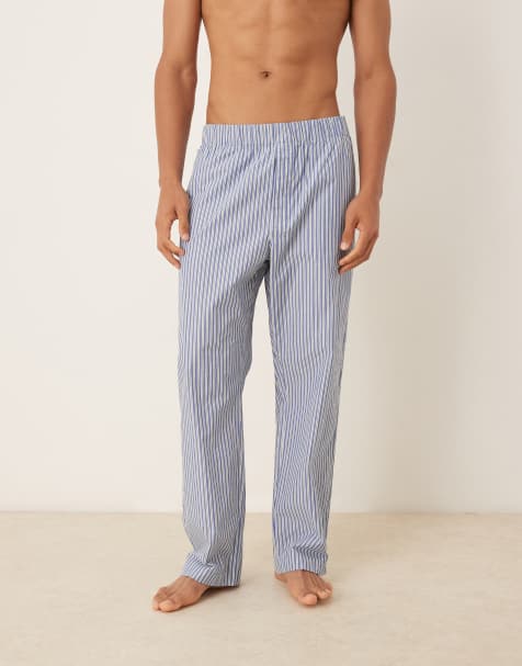 ARKET premium cotton pajama bottoms in blue and white stripes - part of a set - view 1