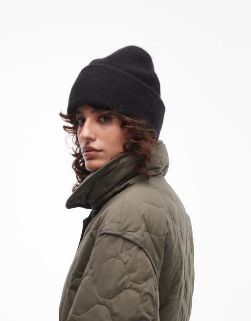 ARKET Premium – Podwójna wywijana czapka beanie z mieszanki wełny alpaki w czarnym kolorze