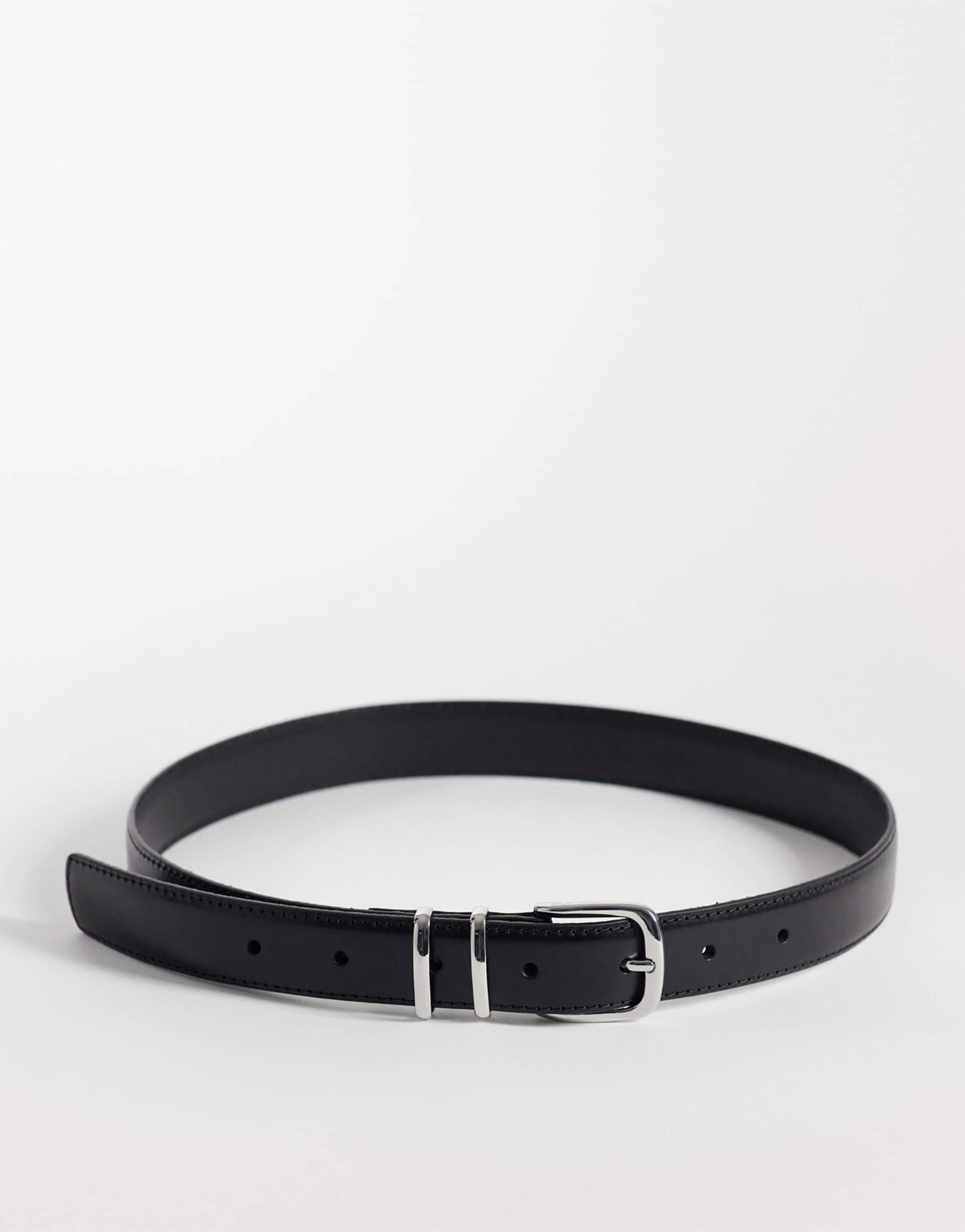 arket premium real leather belt with gold buckle in black