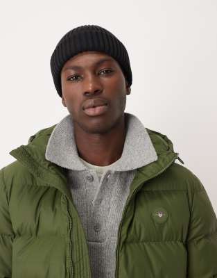 Arket ARKET premium ribbed short beanie hat in black