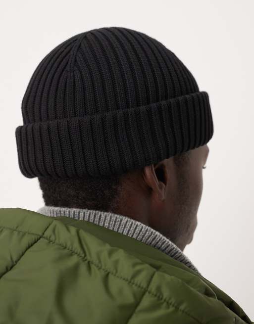 ARKET premium ribbed short beanie hat in black, 3 of 3