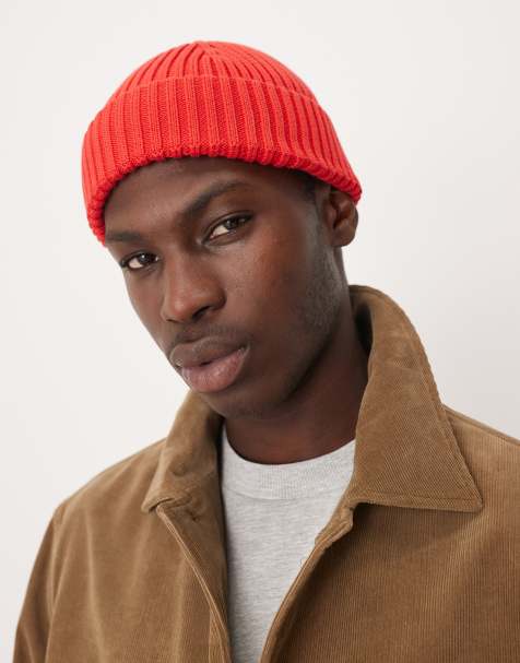 ARKET premium ribbed short beanie hat in dark red - view 1