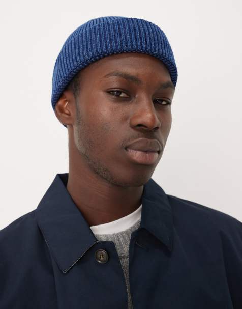 ARKET premium ribbed short beanie hat in indigo - view 1