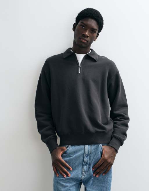 ARKET premium sweatshirt med halv dragkedja och pikékrage i marinblått, 2 av 5
