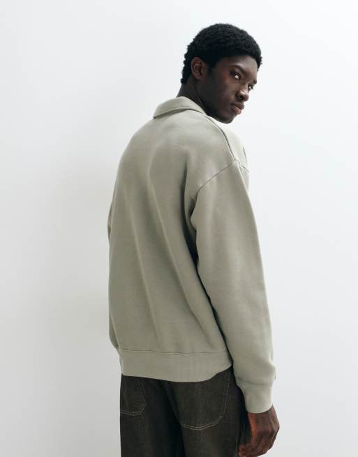 ARKET premium sweatshirt van katoen met half-zip en polokraag in kaki, 5 van 5