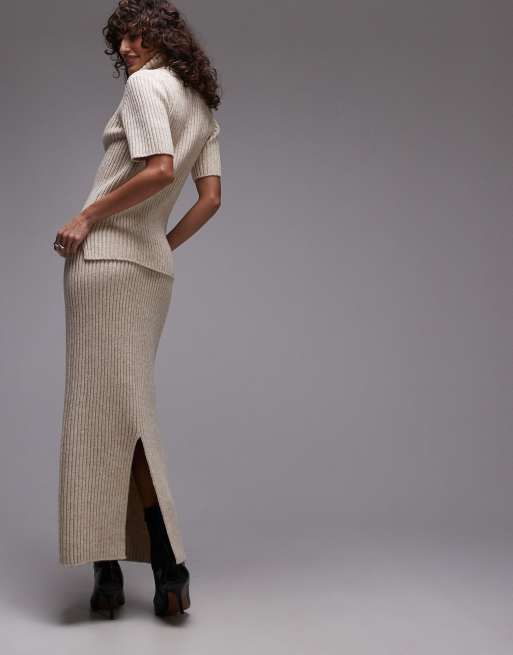 ARKET premium wool and alpaca blend knitted rib maxi skirt in