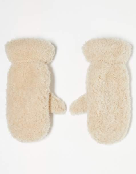 ARKET premium wool blend faux shearling mittens in cream - view 1
