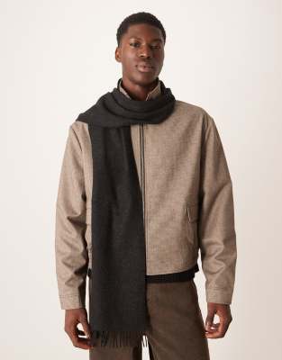 Arket ARKET premium wool scarf with fringing in black
