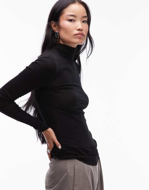 ARKET merino wool knitted semi sheer turtle neck top in black