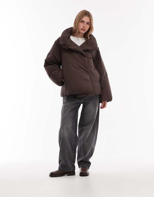 ARKET puffer coat with clean padding in brown, 3 of 4