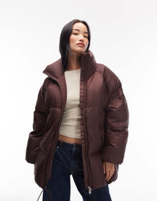 Arket Puffer Long Line Jacket In Brown