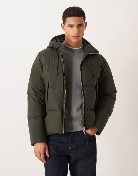 ARKET – Pufferjacke in Khaki mit Daunenfüllung und Kapuze - view 1