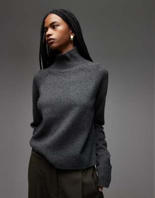Pull à col montant et poignets larges en laine - Gris foncé 2XS