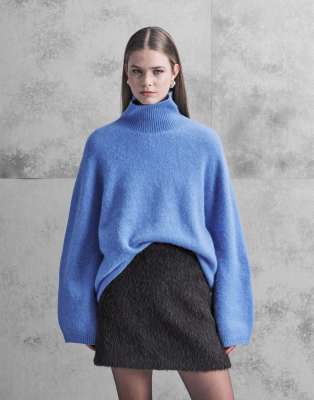 ARKET - Pull col roulé en laine et alpaga - Bleu clair-rose