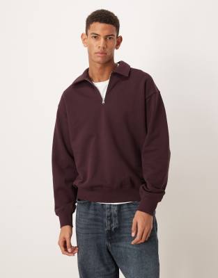 ARKET - Pull en coton à col polo et demi-zip - Bordeaux-Rouge