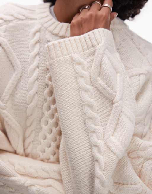 ARKET Pull en maille torsadée à motif jacquard Ivoire ASOS