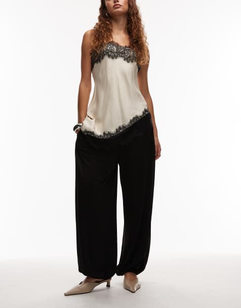 ARKET pull on balloon shape trousers with shine in black