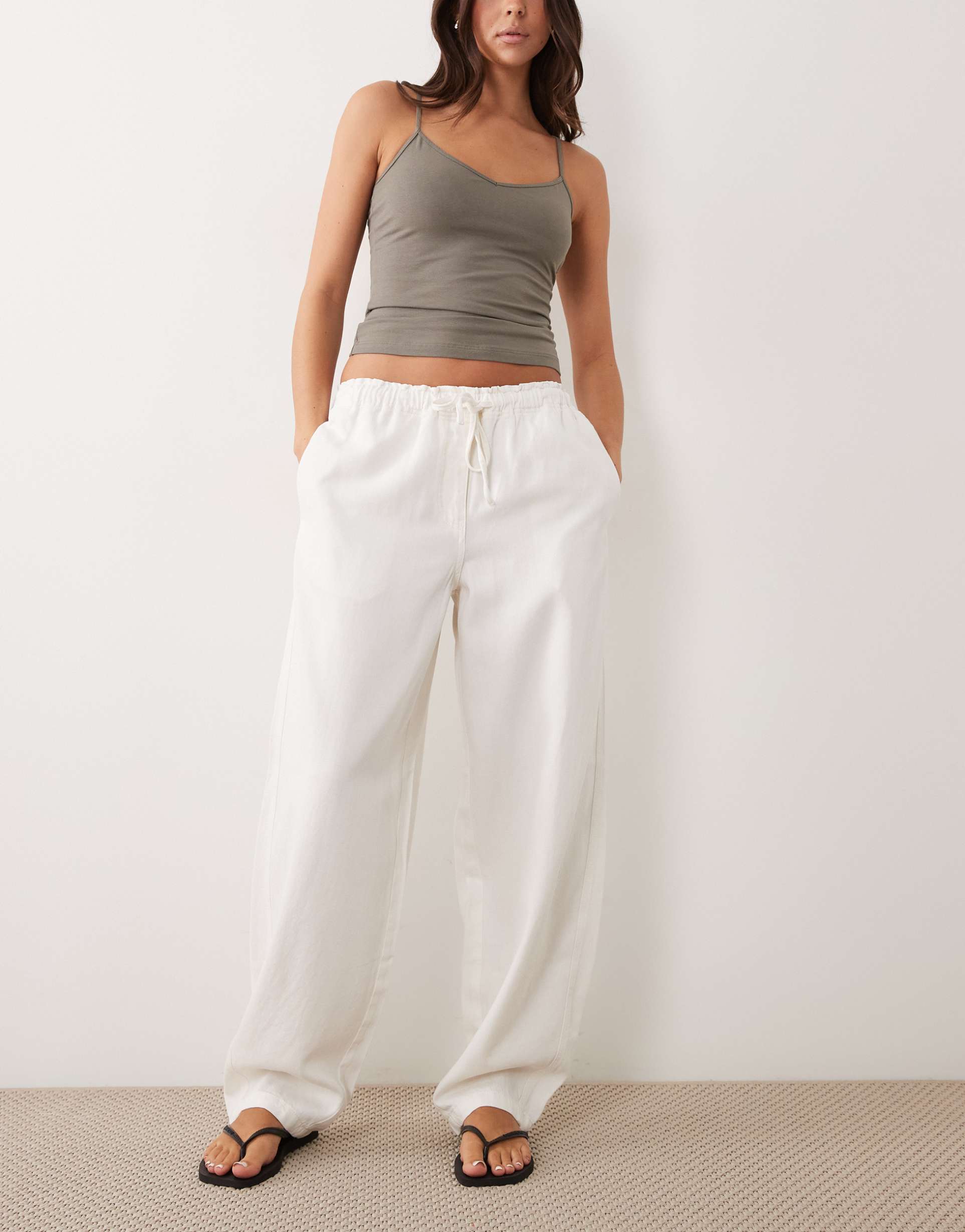 arket pull on barrel shape soft denim jeans in off white