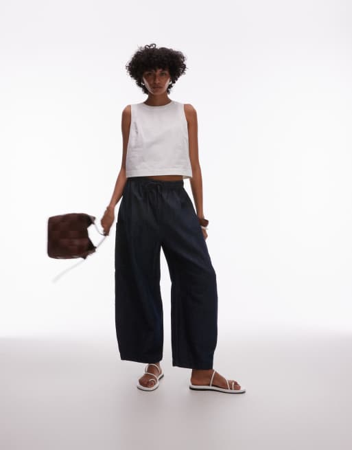 ARKET pull on bermuda denim shorts in darkwash blue