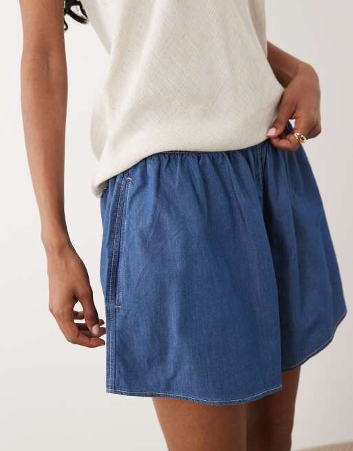 ARKET pull on denim shorts in midwash blue, 5 of 5