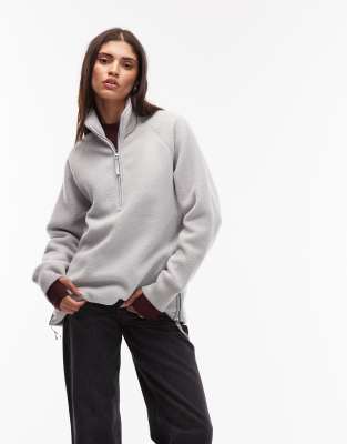 ARKET pull on fleece jacket with funnel neck and raglan sleeves in light gray