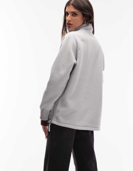 ARKET pull on fleece jacket with funnel neck and raglan sleeves in light gray