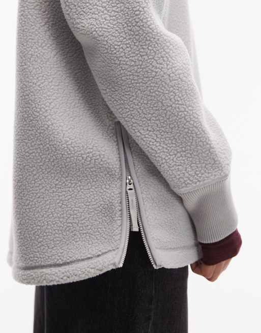 ARKET pull on fleece jacket with funnel neck and raglan sleeves in light gray