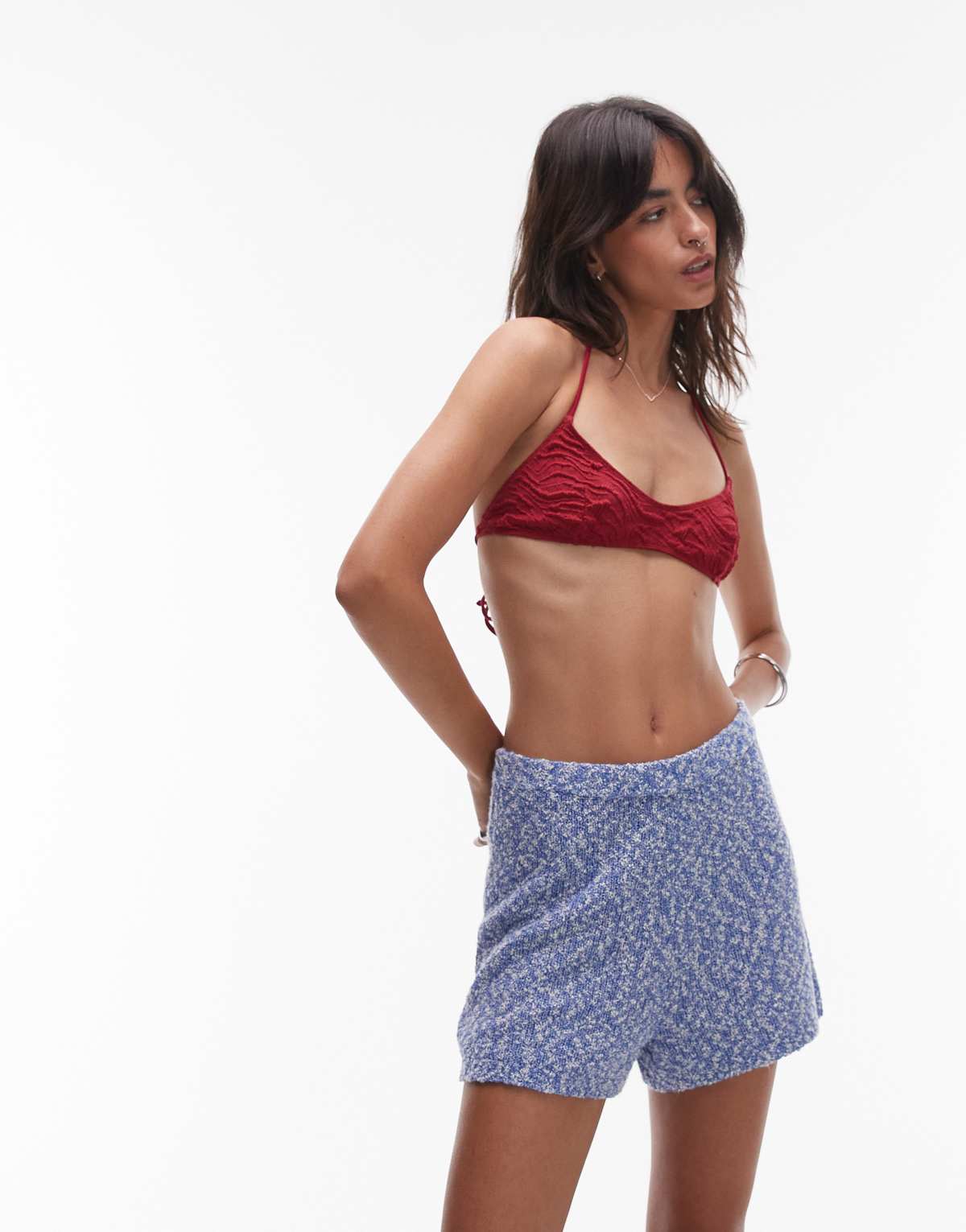 ARKET pull on knitted micro beach shorts in blue