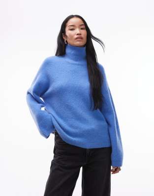 ARKET - Pullover aus Wolle und Alpaka in Hellblau mit Stehkragen-Rosa