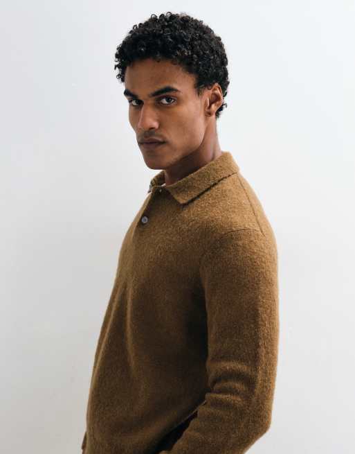 ARKET Pullover mit Wollmix und Bouclé im Polo-Stil in Schokobraun, 5 von 5