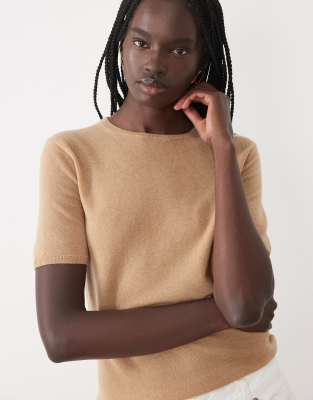 Arket Pure Cashmere Slim Fit Short Sleeve Knit Top In Neutral