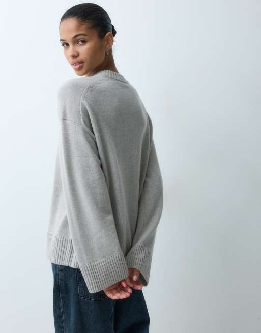 ARKET pure cashmere wool relaxed sweater in light grey, 4 of 4