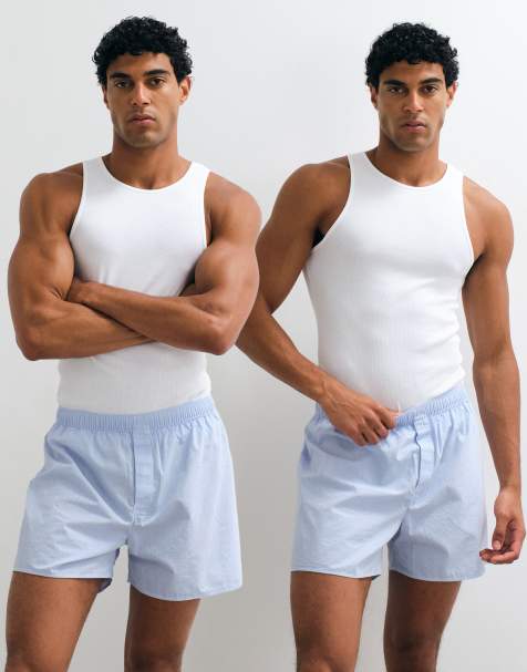 ARKET pure cotton 2 pack shorts in blue and white plaid - view 1