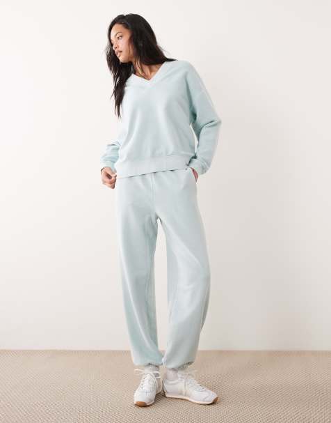 ARKET pure cotton adjustable wide leg sweatpants in mint green - part of a set - view 1