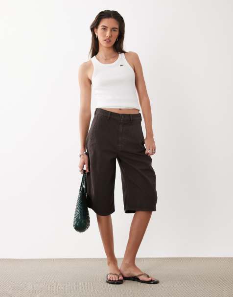 ARKET pure cotton barrel leg longline shorts in brown - view 1