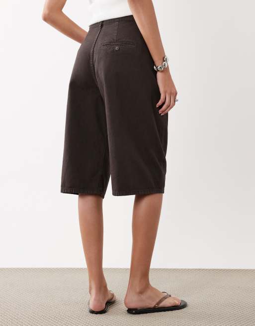 ARKET pure cotton barrel leg longline shorts in brown, 5 of 5