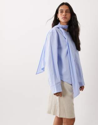 Arket Pure Cotton Blouse With Scarf In Blue