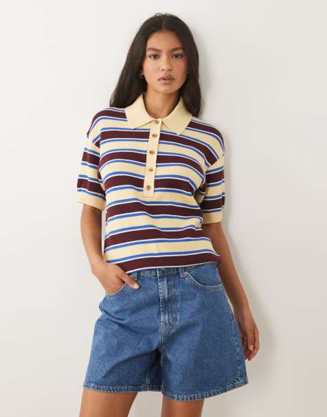 ARKET pure cotton boxy knit polo top in butter yellow - view 1