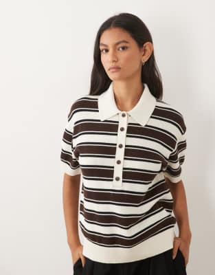 Arket Pure Cotton Boxy Knit Polo Top In White