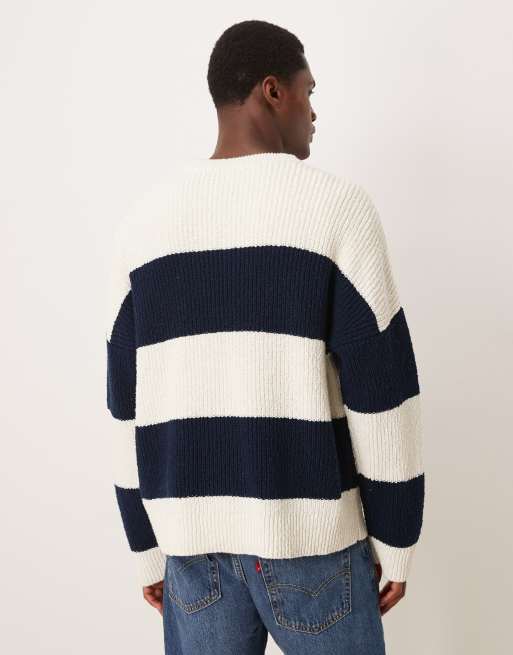 ARKET pure cotton breton striped crew neck jumper in white and navy, 3 of 5