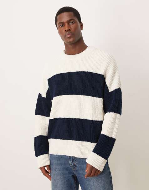 ARKET pure cotton breton striped crew neck sweater in white and navy - view 1