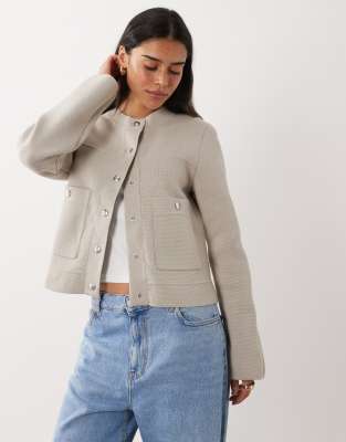 Arket Pure Cotton Compact Knit Cardigan In Neutral