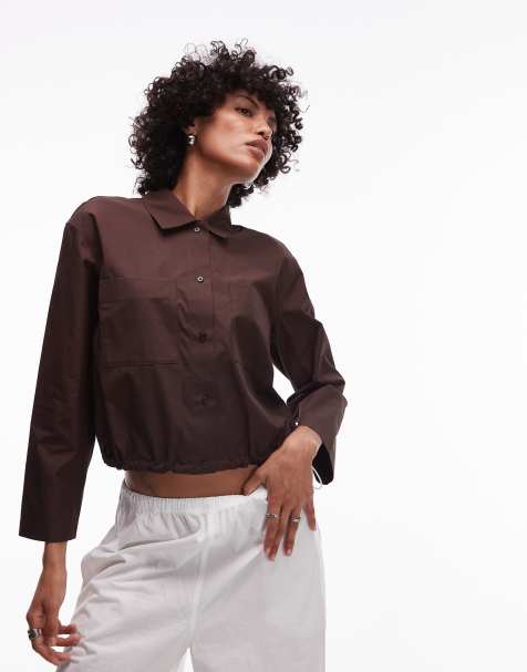 ARKET pure cotton cropped blouson jacket in brown - view 1