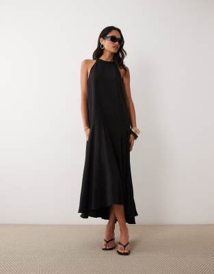 Arket Pure Cotton Dropped Waist Maxi Dress In Black