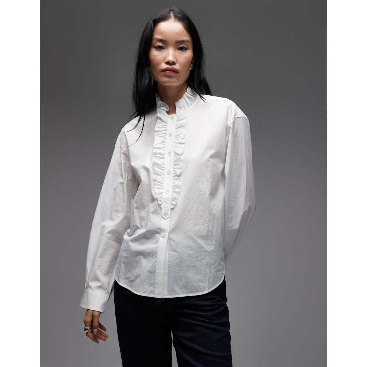 ARKET pure cotton frill detailing long sleeve blouse in off white