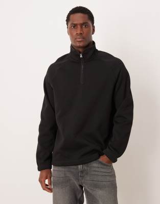 Arket Pure Cotton Half Zip Fleece Sweatshirt In Black