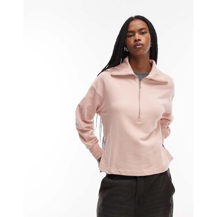 ARKET pure cotton half zip sweater in light pink ASOS