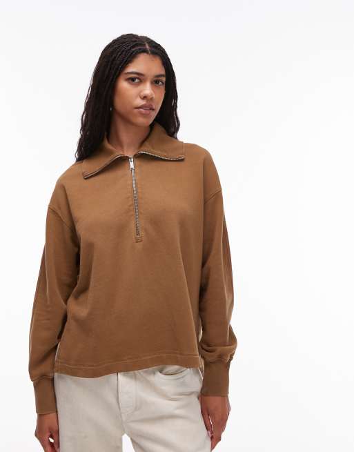 ARKET pure cotton half zip sweater in mole