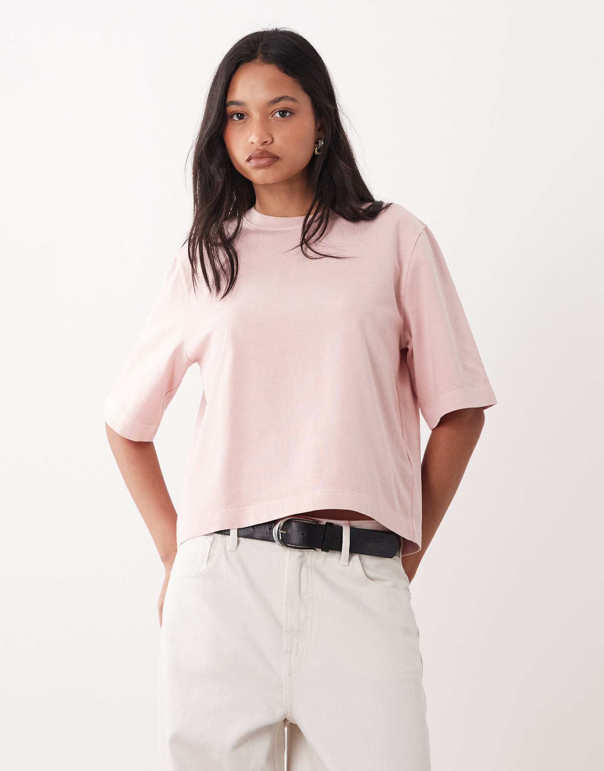 arket pure cotton heavyweight boxy fit t-shirt in pink