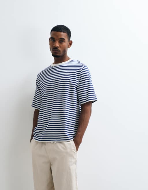 ARKET pure cotton heavyweight oversized fit short sleeve t-shirt in blue stripe, 2 of 5